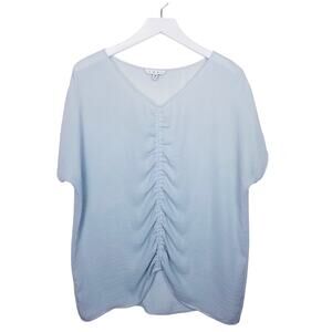 CAbi Front & Center Blouse Ruched Front Style #352 Kentucky Sky Blue Size S